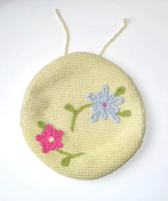 Винтажная круглая крышка унитаза ручной вязки с шнурком, желтая с цветочным рисунком - Изображение 1 из 2