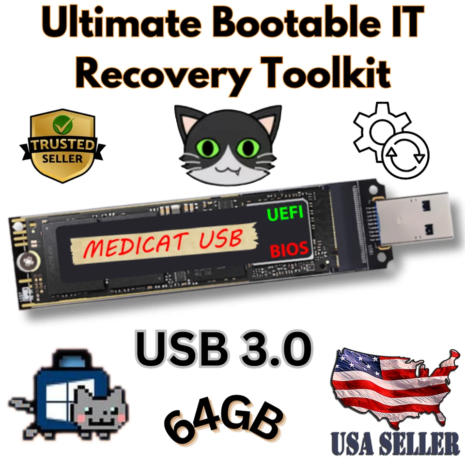 MediCat Bootable USB Thumbdrive 64GB of Recovery tools Advanced Troubleshooting - Image 1 of 4
