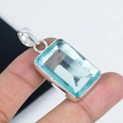 Aquamarin Apatit Edelstein Anhänger 925 Sterling Silber Handgemacht Schmuck - Bild 1 von 4