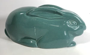 Ceramic Bunny Rabbit Easter Sleek handpainted Teal figurine cracked vintage 9" - Picture 1 of 11