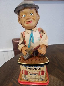 Vintage "Charley Weaver Bartender" 1960's Rosco Battery Operated Tin Toy - Picture 1 of 8