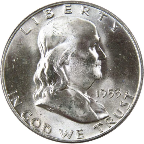 1953 D Franklin Half Dollar BU Uncirculated Mint State 90% Silver 50c US Coin Cover