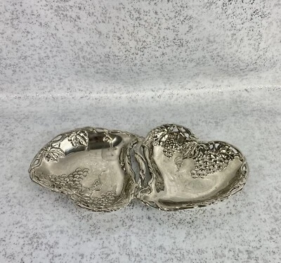 Godinger Double Heart Silver Plated Candy Dish With Grapes Design  - Изображение 1 из 4