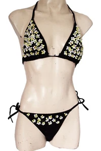 Nero Con 3 D Fiori Ragazze Donne Bikini Regolabile Taglia UK 8 10 12 Beach Nuovo - Foto 1 di 3