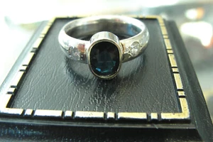 Hand Crafted 14kt White Gold Blue Sapphire & Diamond Ring - Picture 1 of 8