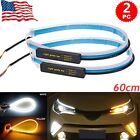 2 x 60CM Slim Amber Sequential Flexible LED DRL Turn Signal Strip for Headlight