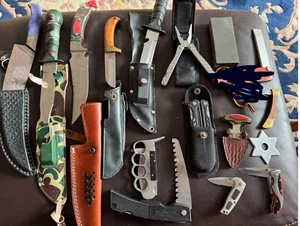 15 Vintage Knives Hunting Survival Saw Skinning Utility Boot Whetstones - Picture 1 of 7