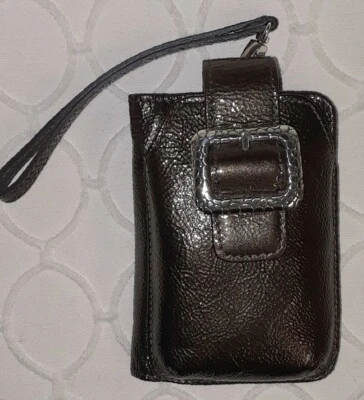 BRIGHTON Metálico Peltre Charol Teléfono Billetera Estuche para Tarjetas Hebilla Muñequera Foto 1 de 4