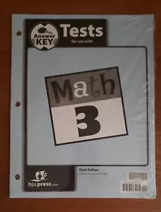 BJUPress Homeschool Math 3 Third Edition Tests Answer Key Book - Imagen 1 de 2