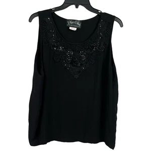 Phun Shirts Of California Womens Top Black Beaded Embellished Sleeveless Medium - Picture 1 of 7