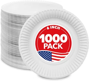6" Paper Plates Uncoated Everyday Disposable Dessert Plate Bulk White 1000 Count - Picture 1 of 1