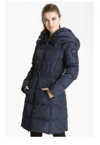 navy long puffa coat