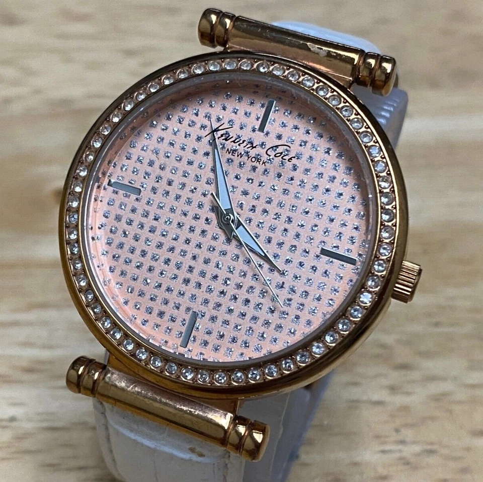 Kenneth Cole KCW2005 Hombre Dama 30m Oro Rosa Cuero Analógico Reloj Cuarzo ~ Nuevo Batt Foto 1 de 4