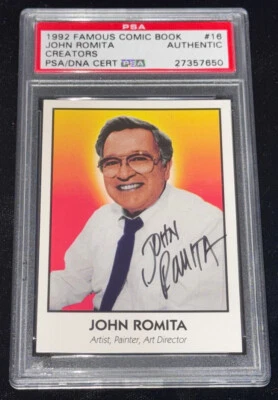 John Romita "Marvel Artist & Comic Legend" Signed 92 Rookie Card HOF Auto rc PSA - Image 1 of 2