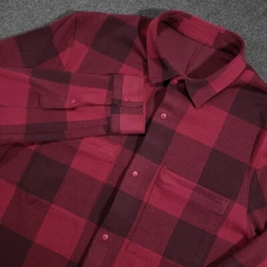 Lululemon Soft Knit Overshirt Mens Small Red Plaid Flannel Snap Pockets M3CZMS - Picture 1 of 9