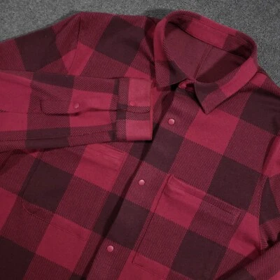 Lululemon Soft Knit Overshirt Mens Small Red Plaid Flannel Snap Pockets M3CZMS - Image 1 of 4