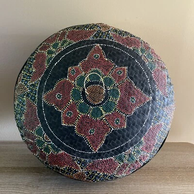 "Cesta de costura de almacenamiento redonda boho grande y tapa pintada a mano púrpura 13"" x 6,5""" Foto 1 de 4