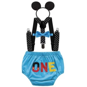 Baby Boys 1st Birthday Outfits Cake Smash Photo Props 4Pcs Clothes Set ONE Bl... - Picture 1 of 6