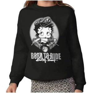Biker Betty Boop Born To Ride Retro Cartoon Youth Girls Fleece Sweatshirt Kids - Picture 1 of 8