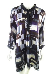 DESIGNERS REMIX Größe 40 Braun Kurz Hemd Kleid Seide 100% Langarm - Bild 1 von 5