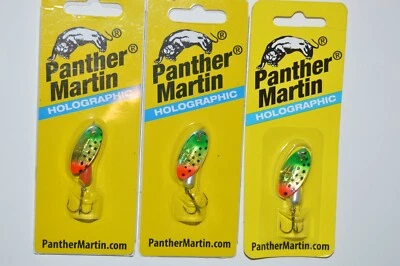3 iscas giratórias de truta Panther Martin tamanho 4 1/8 oz tigre de fogo holográfico - Imagem 1 de 3