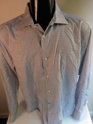 Camisa BUGATCHI Uomo Check Puño Abatible 100% Algodón Talla 17 Gris/Blanco/Vino Foto 1 de 4
