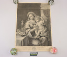 Gravure antique Mignard & Roullet Vierge des Raisins Mère & Enfant Gravure