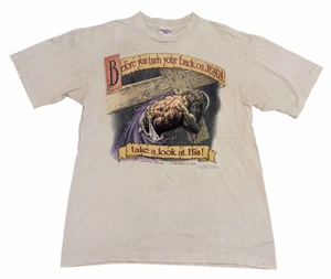 Camiseta Gráfica Vintage Años 90 Jesús Echa un vistazo a su espalda Blanca Puntada Única L - Imagen 1 de 6