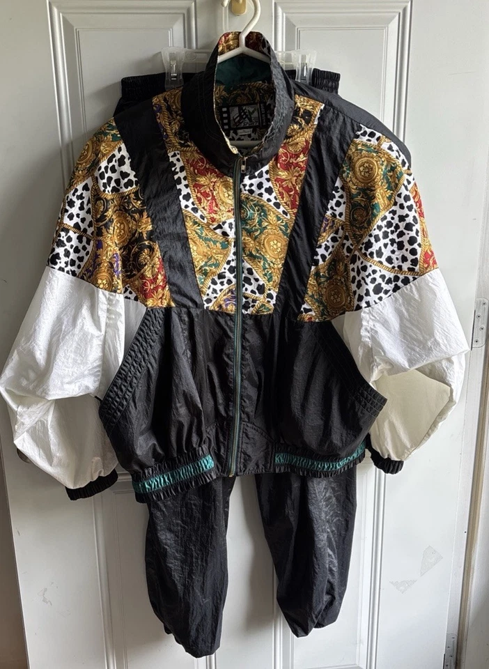 Traje de chándal de nailon River Edge de 2 piezas negro y multicolor de colección para mujer grande años 80 90 Foto 1 de 4