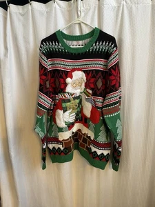 Tacky Holiday Time Santa Christmas Sweater Mens Size XL 46-48 Pocket Ladies XXL - Picture 1 of 4