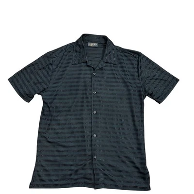 Винтажная мужская футболка Pop Icon большая блестящая черная в полоску рейв ночной клуб диско - Изображение 1 из 4