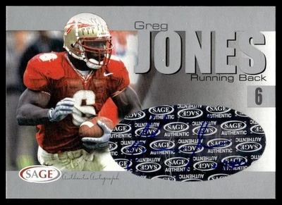 Sage Hit 2004 plateado automático Greg Jones automático/300 Florida State Seminoles #A21 Foto 1 de 2