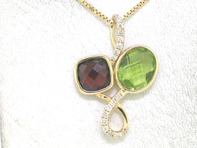 Peridot Granat Farbedelstein Anhänger 585 Gelbgold 14Kt Gold  18 Brillanten - Bild 1 von 4