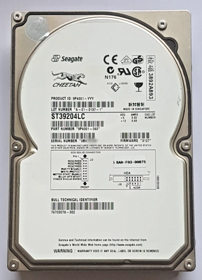 9.1 GB Seagate Cheetah ST39204LC 7200RPM U160 SCSI LVD 80PIN HDD 3.5" Hard Drive - Image 1 of 1