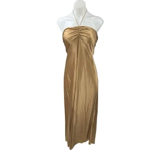 NEW Reformation Valora Gold Silk Satin Halter Tie Midi Maxi Cami Slip Dress 10 - Picture 1 of 7