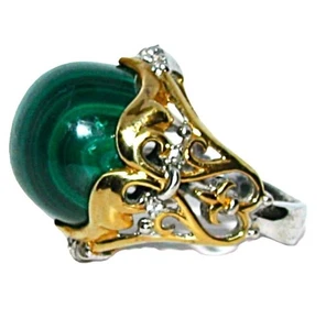Vintage Sterling Silver 925 Gold 525 Malachite Ring Size 7.5 Michael Valitutti - Picture 1 of 18