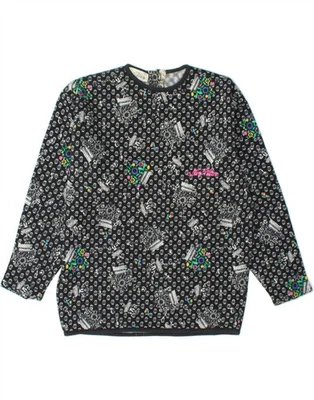 Suéter Jersey NORTH WESTERN Para Mujer Cuello Redondo Reino Unido 14 Grande Negro Floral AU05 Foto 1 de 3