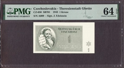 Czechoslovakia Theresienstadt Ghetto 1 Krone 1943 Sr# A009 CH UNC PMG 64 EPQ - Image 1 of 2