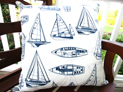  Funda Almohada Exterior Barco Náutico Azul Marino Patio Lanzamiento Cierre Cremallera 16 x 16 Foto 1 de 4