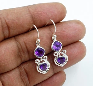 Orecchini pendenti a goccia ametista in argento massiccio 925 gioielli in... - Foto 1 di 4