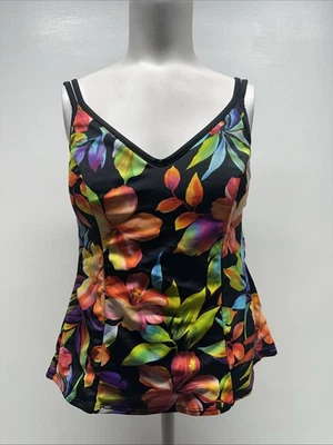 Miraclesuit Tankini Traje de Baño Camiseta sin Mangas Colorido Floral Estante Sujetador Negro Talla 12 Foto 1 de 4
