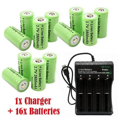 16340 Battery 2800mAh CR123A Rechargeable 3.7V  Cell Batteries Charger Lot - Image 1 of 4
