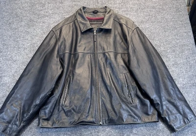 St. John’s Bay Men’s Black Leather Jacket Size XL Quilted Lining Zip Front - Image 1 of 4
