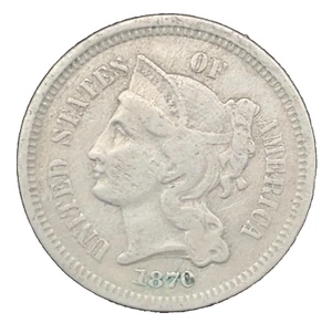 1870 Three Cent Piece VG Very Good Nickel 3c US Type Coin Collectible - Picture 1 of 4