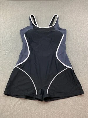 Traje de baño para mujer talla XL negro gris adelgazante modesto con espalda deportiva bloqueada de color 1 pieza Foto 1 de 4