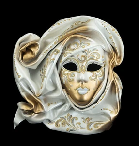 Maske Venedig- Weiß und Gold -dogaresse Von Venise- Dekoration Wand Leder #844 - Picture 1 of 7