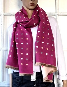XXL Herbst Winter Wendeschal Halstuch Schal edel soft kleine Herzen Beere/Beige - Bild 1 von 5