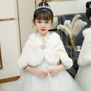 Girl Kids Faux Fur Bolero Cape Coat Shrug Wedding Bridesmaid Cardigan Tippet - Picture 1 of 11