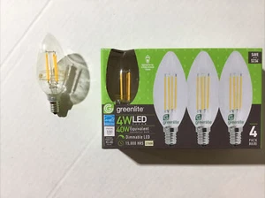 greenlite 40w LED 4w DIMMABLE Candelabra 4-Pack Light Bulb Chandelier 2700K B10 - Picture 1 of 6