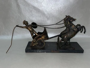 Achilles Chariot Horses Statue on Marble Bass - Made in Greece BM Vintage 15x6 - Picture 1 of 13